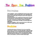 Open box. In this investigation, I will be investigating the maximum volume, which can be made from a certain size square piece of card, with different size sections cut from their corners. The types of cubes I will be using are all open topped boxes.